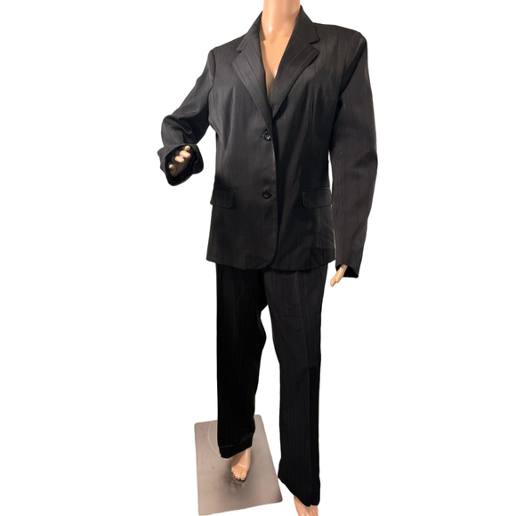 Women's Attention Black Pinstripe Pantsuit 2 Modern Professional Office Business - Picture 2 of 16